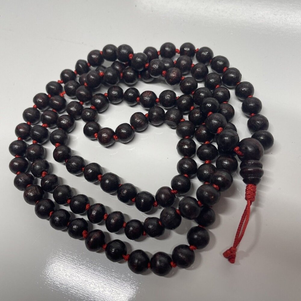 DARK WOOD CHAKRA‎ MALA NECKLACE RED STRING BUDDAH MEDITATION YOGA NICE!